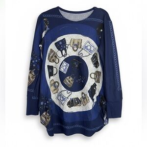 Korean Brand Handbag Scarf Print Tunic Sweater Top M